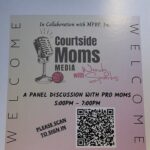 A flyer about Courtside Moms with a QR code