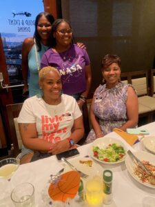 Women taking a picture inside a restaurant